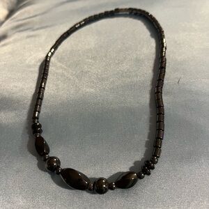Black Beaded Necklace with Natural Stone Accents